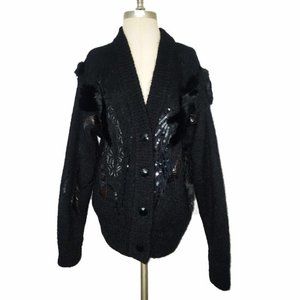 Vtg 80s Oversized Mohair Fur Leather Sweater 2